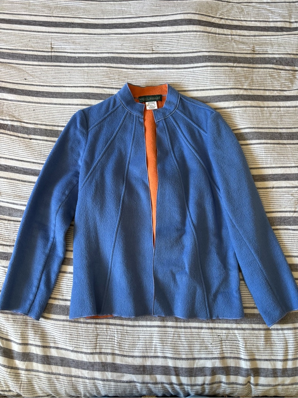 Harvé Benard Blue Wool Jacket with Orange Lining.